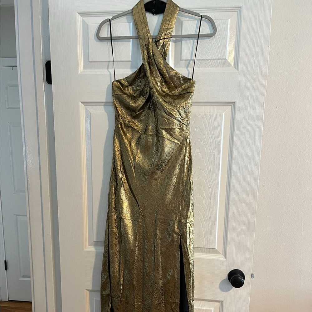 Astr Gold Halter Dress
